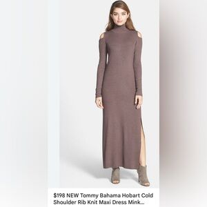 Tommy Bahama cold shoulder ribbed brown maxi dress